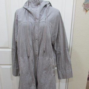 OSKA Womens Gray Cotton Polyethylene Long Hooded Zippered Coat Jacket Size 2